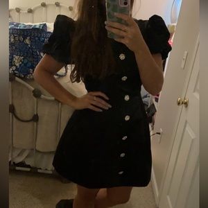 Black Mini Puff Sleeve Dress by Danielle Bernstein